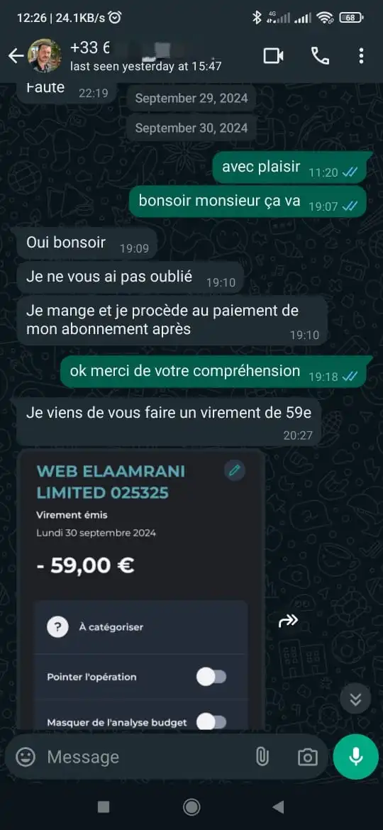 Capture écran avis client WhatsApp iptvbelgie