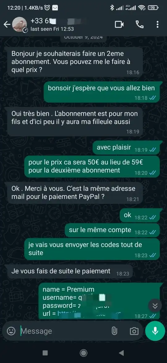 Capture écran avis client WhatsApp iptvbelgie