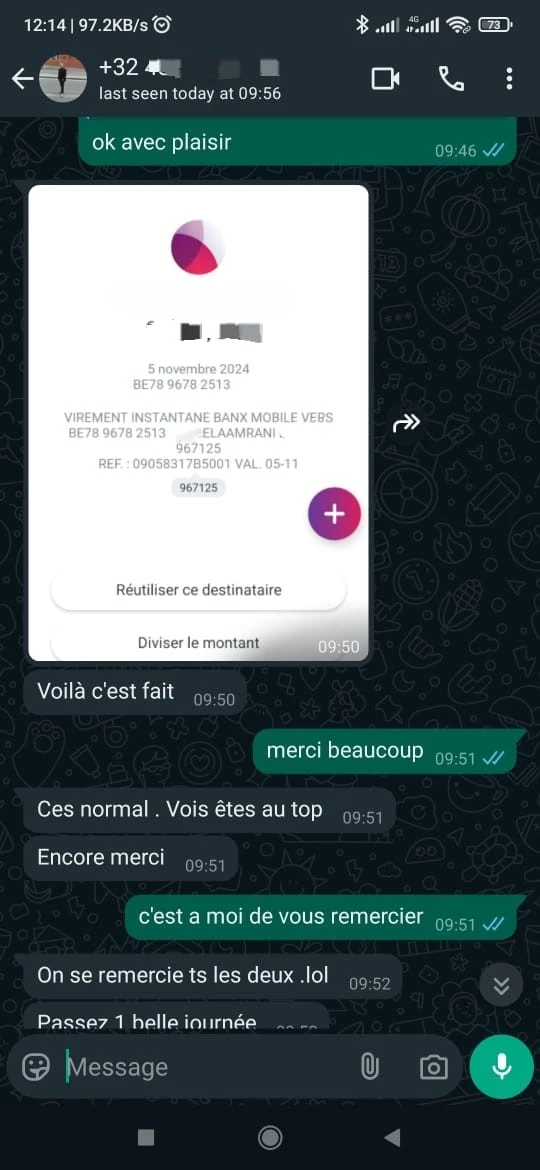Capture écran avis client WhatsApp iptvbelgie