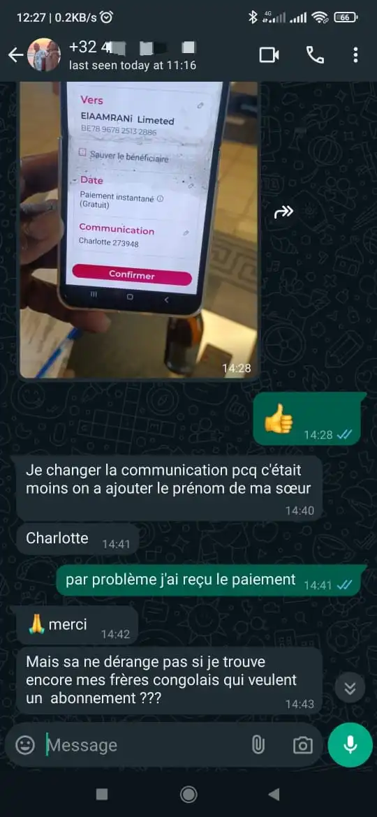 Capture écran avis client WhatsApp iptvbelgie