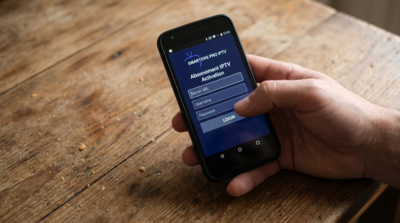 Écran de connexion abonnement iptv sur smartphone Android avec formulaire d'activation Xtream Codes