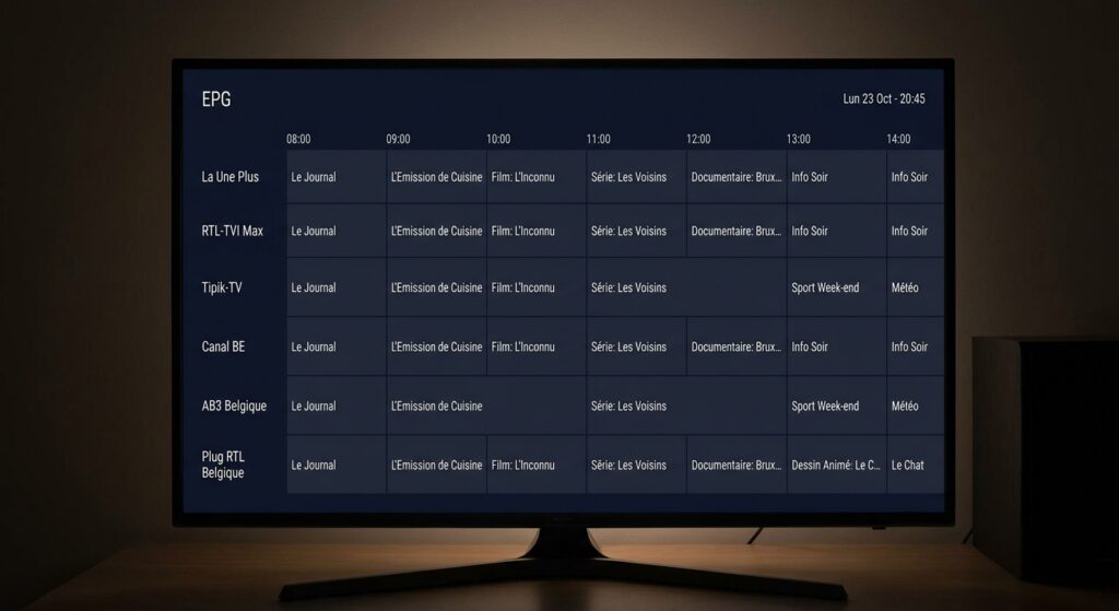 iptv provider ( iptv fournisseur
) EPG (Electronic Program Guide) screen