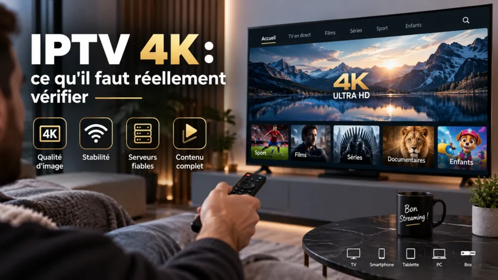 Personne testant la stabilité d'un flux abonnement IPTV stable sur une tablette et une télévision