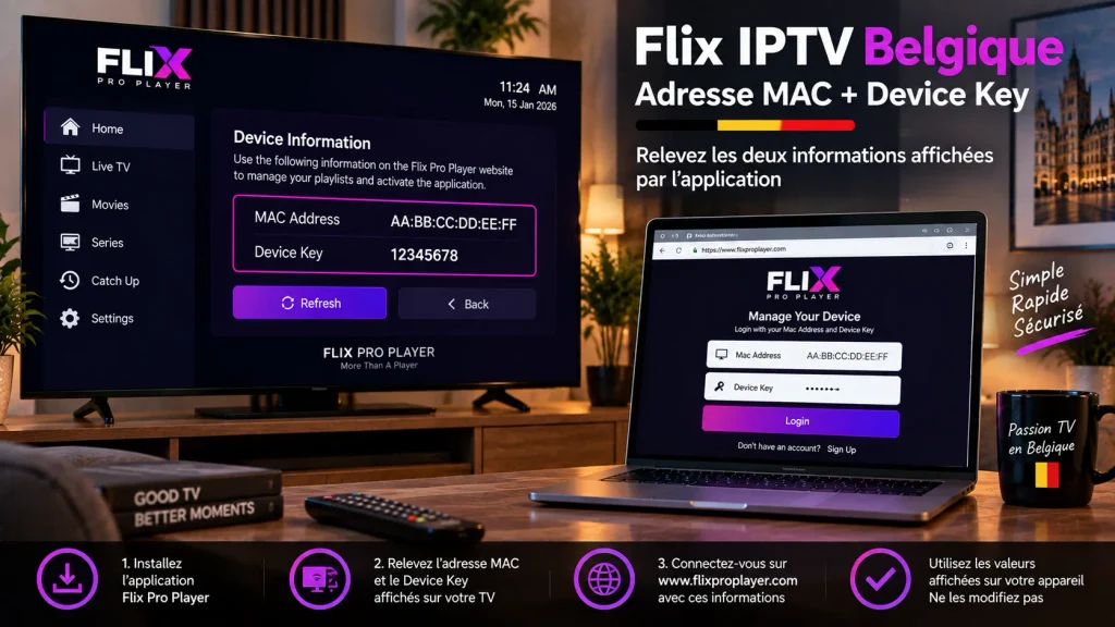 Flix IPTV Belgique : trouver l’adresse MAC et le Device Key