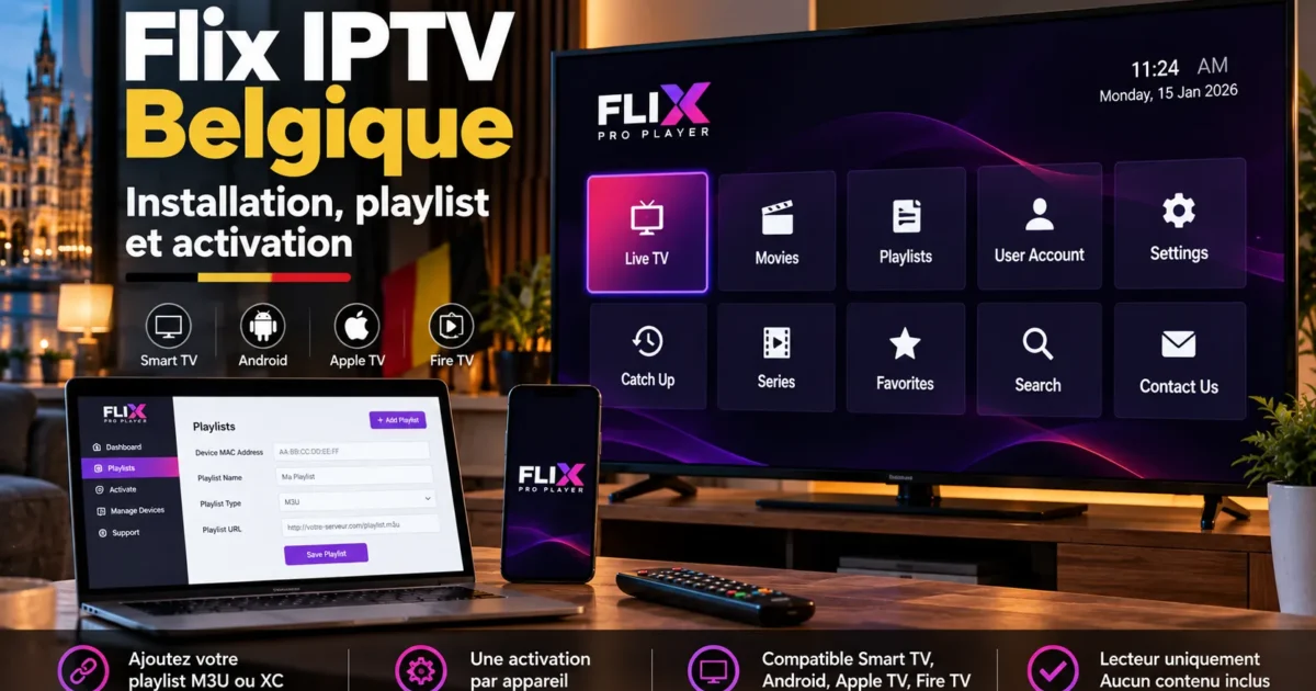 Flix IPTV Belgique : installation, playlist et activation du lecteur