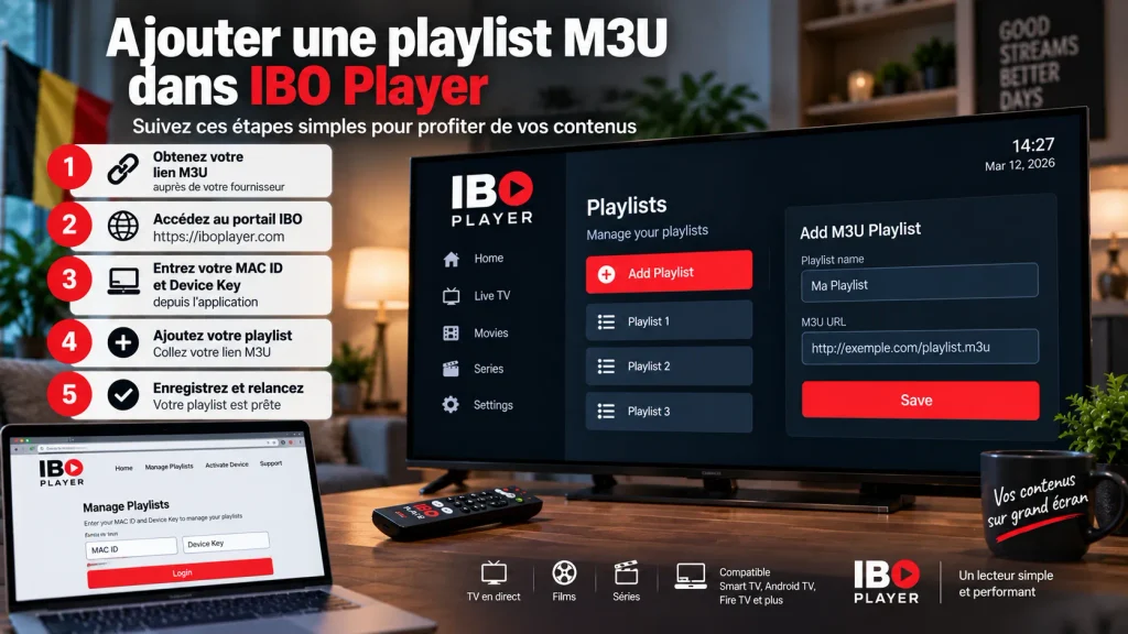 Ajouter une playlist M3U dans IBO Player avec le MAC ID et la Device Key