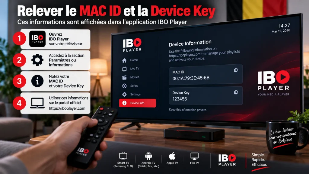 IBO Player MAC ID et Device Key affichés dans l’application