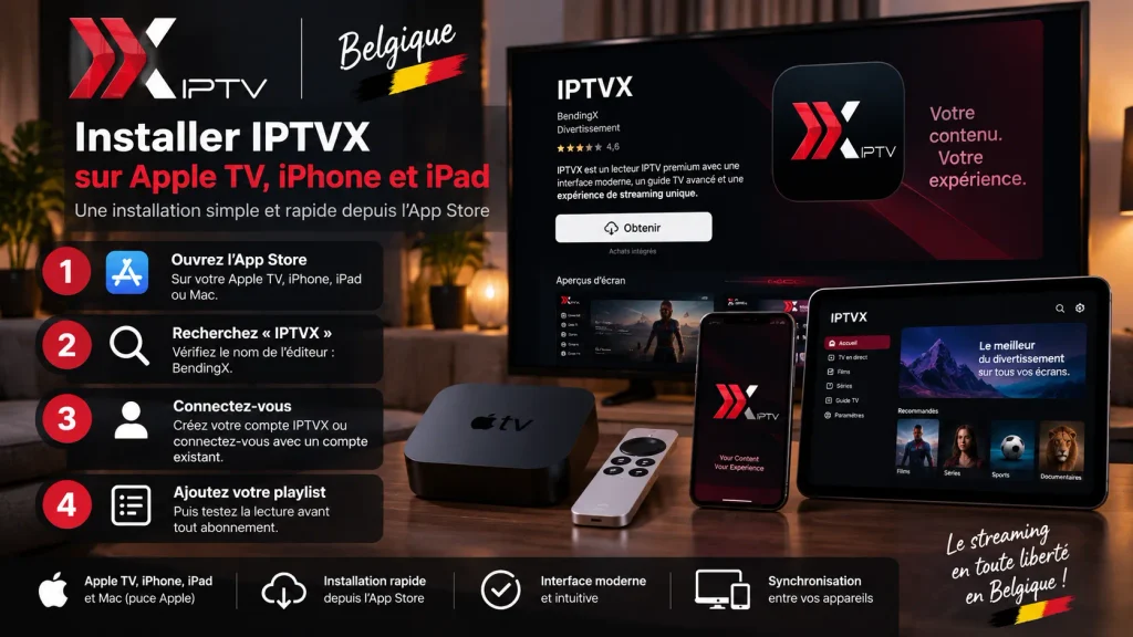 Installer IPTVX sur Apple TV, iPhone et iPad en Belgique via l’App Store